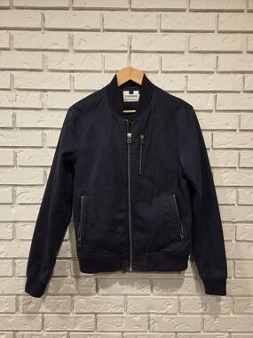 Topman Navy Bomber Jacket with Zip Pockets